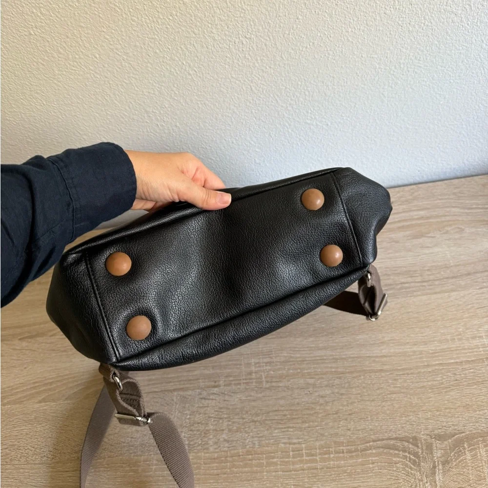 Orla Kiely Flower Stem Embossed Leather Backpack, Black - Picture 6 of 7